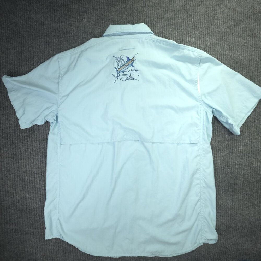 Guy Harvey AFTCO Shirt L Blue Marlin Swordfish Button Up Fish Short Sleeve Vent - Picture 6 of 9